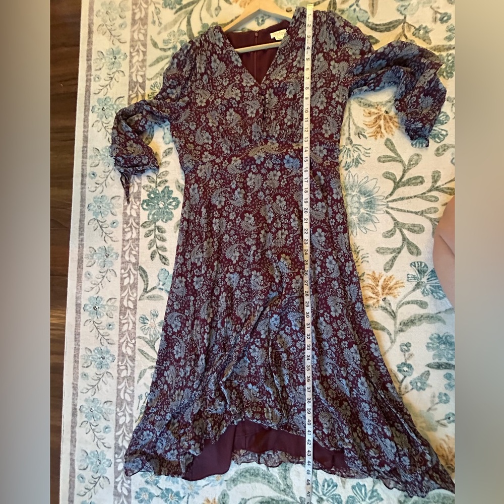 Shoshanna Burgundy and Blue Floral & Paisley Sharkbite Dress - Picture 9 of 12
